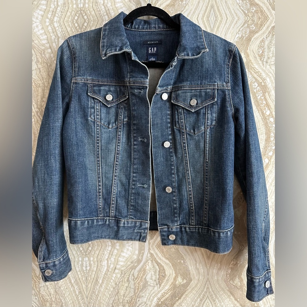 GAP womens M Denim Trucker Jean JACKET stretch Rodeo Y2K Western